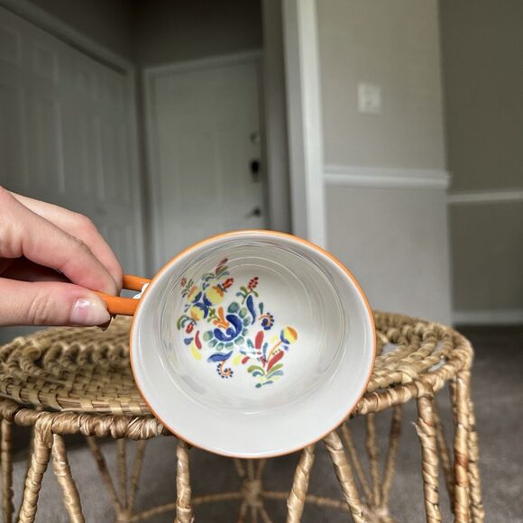 Anthropologie Cadiz Floral Mug With Orange Handle And Blue Flower - Picture 10 of 12